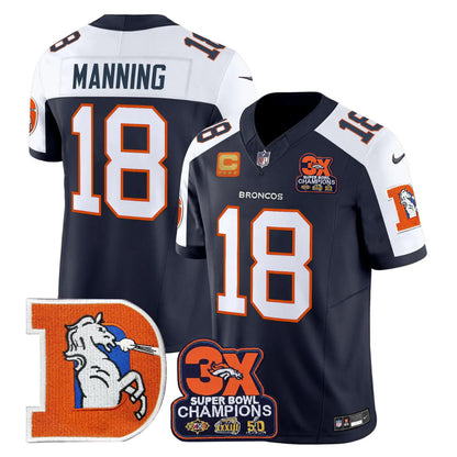 DEN Throwback 3-Times Champions Patch Vapor Limited Jersey - All Stitched