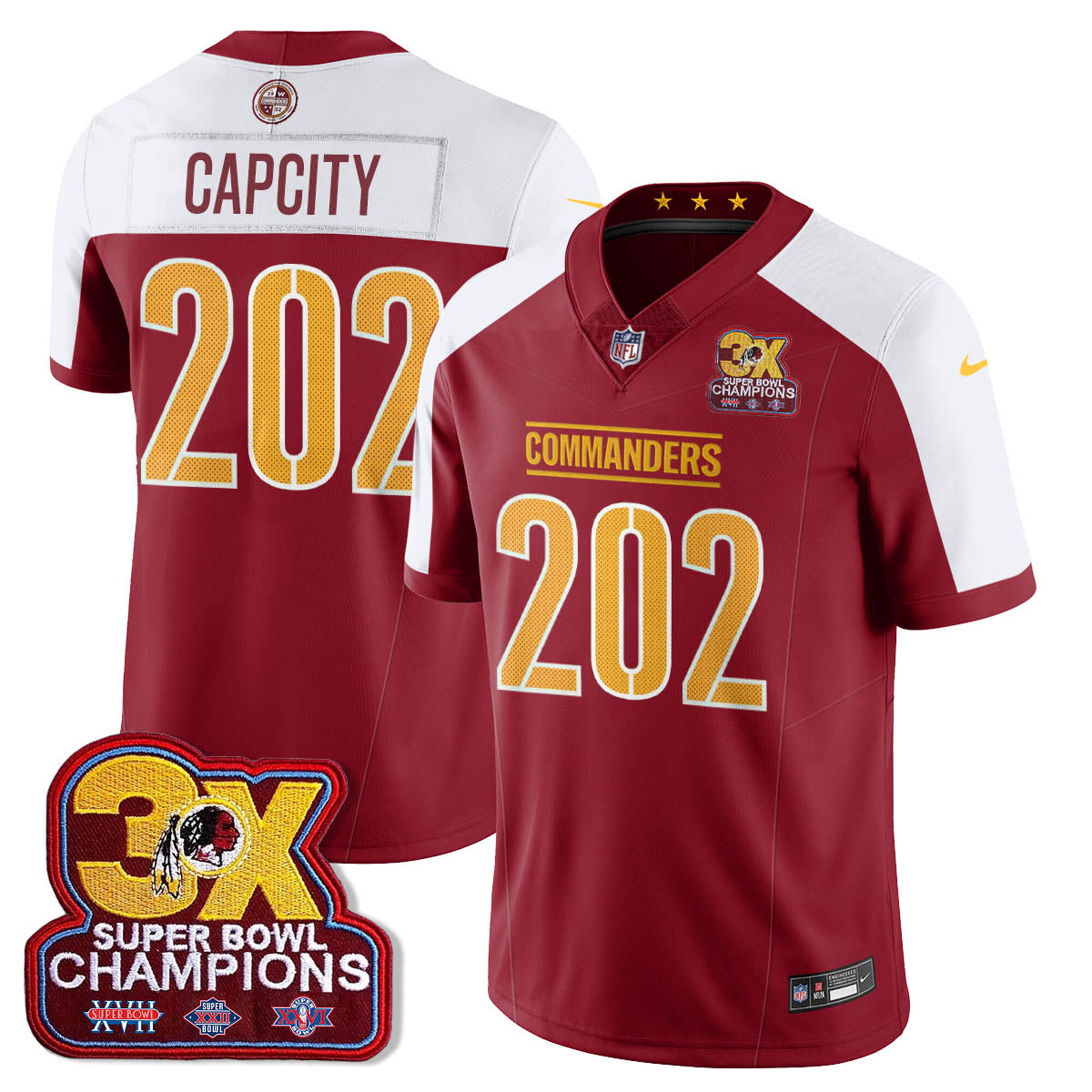 WAS 3-Time Champions Patch Vapor Limited Jersey - All Stitched