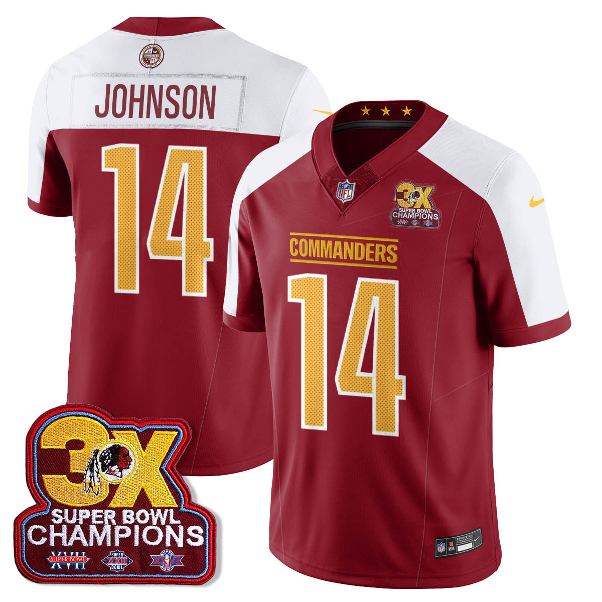 WAS 3-Time Champions Patch Vapor Limited Jersey - All Stitched
