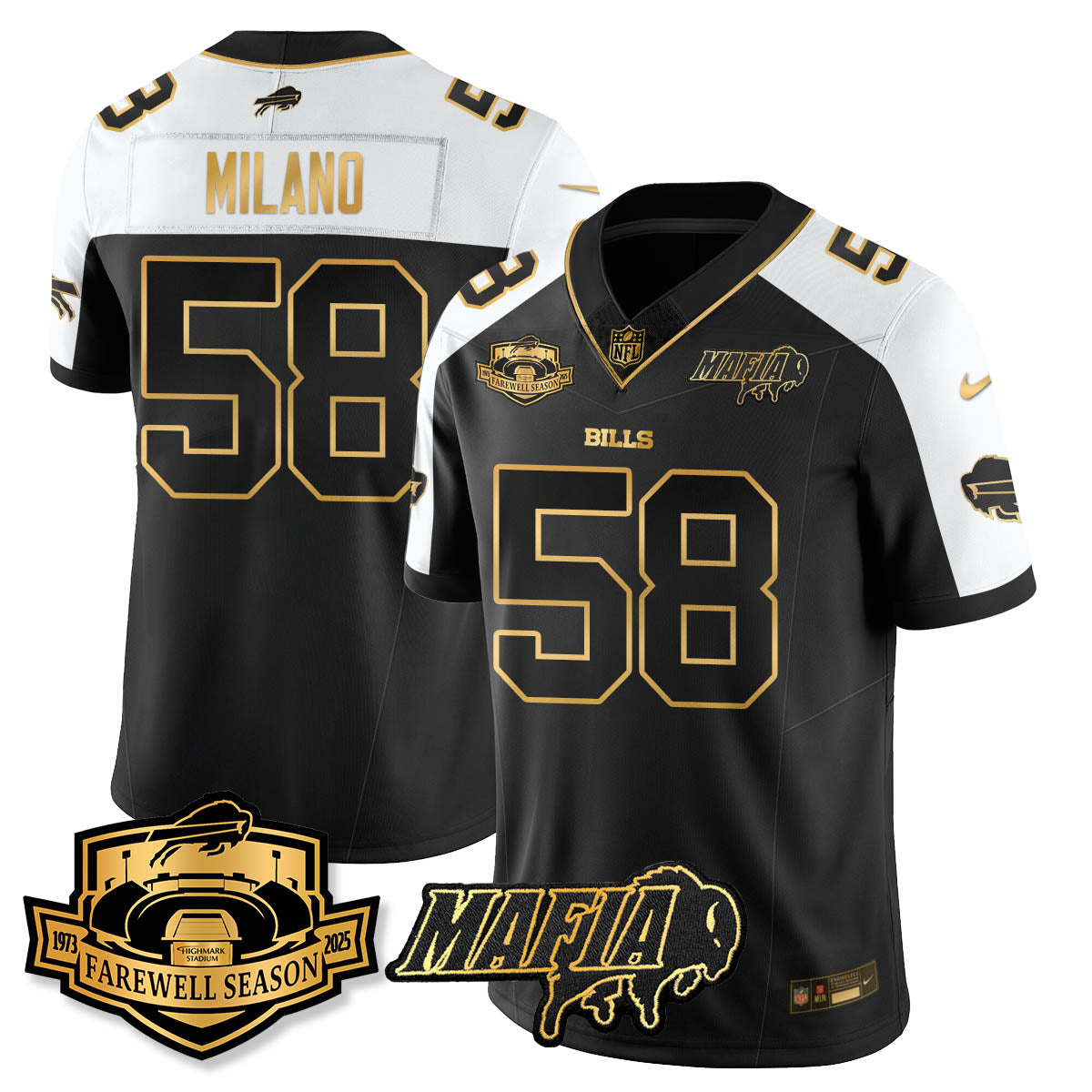 BUF 2025 Bills Mafia Patch Gold Vapor Limited Jersey - All Stitched