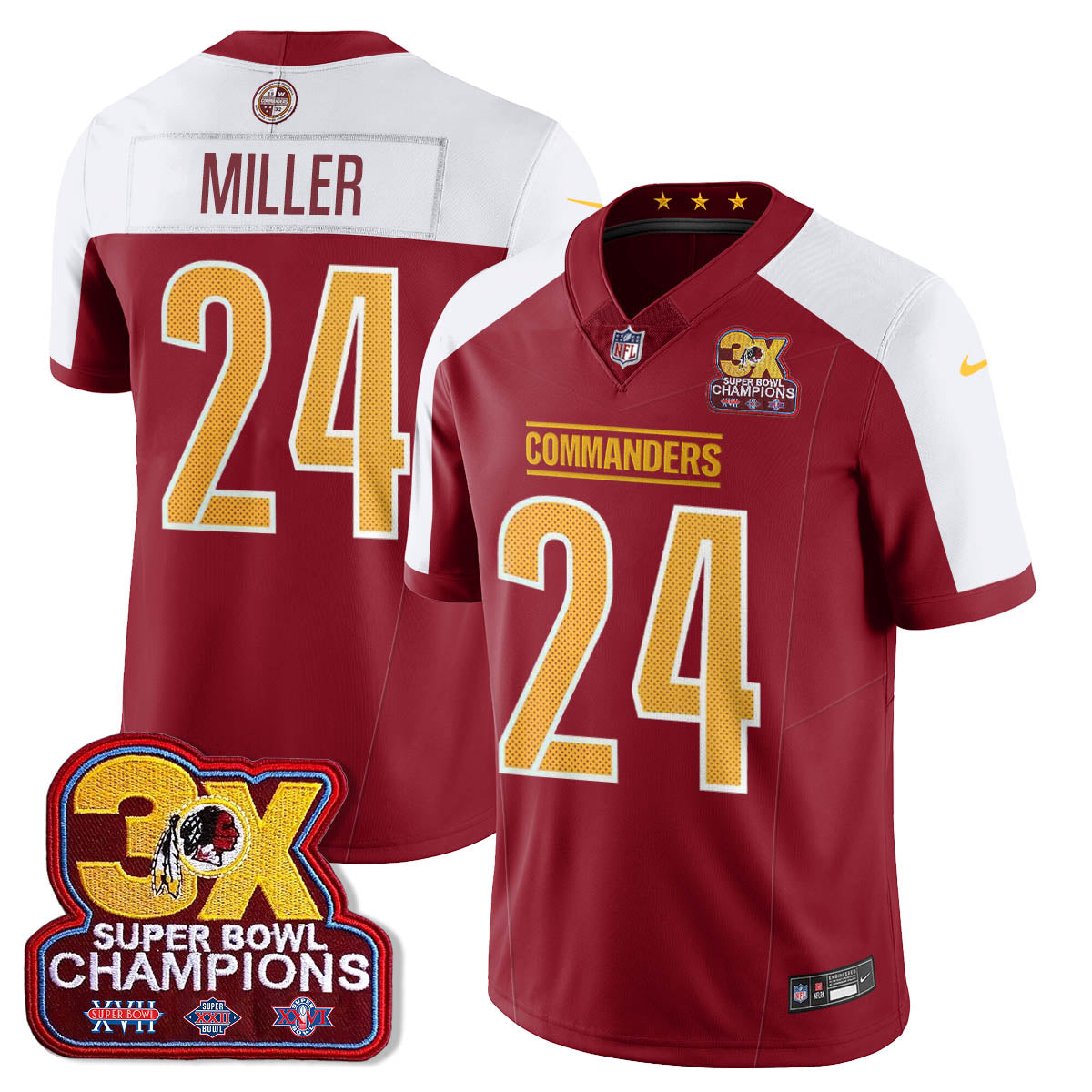 WAS 3-Time Champions Patch Vapor Limited Jersey - All Stitched