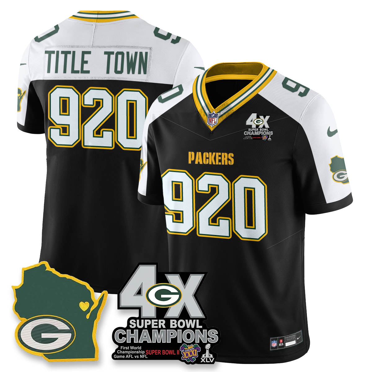 GB 4-Time Champions Patch Vapor Limited Jersey - All Stitched