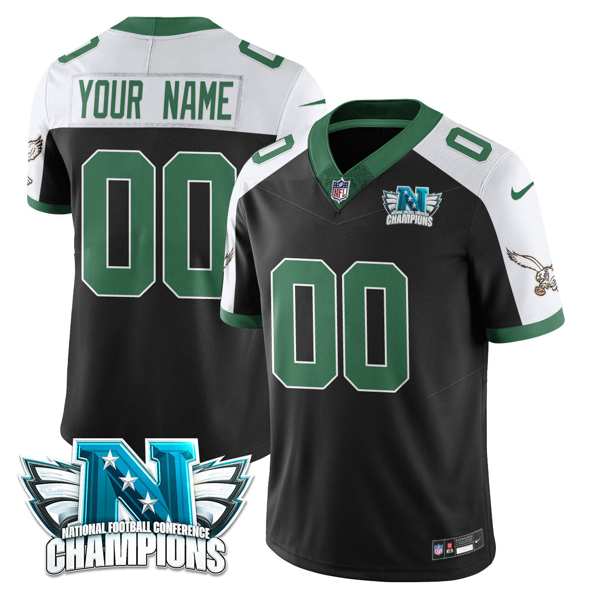 Philadelphia Eagles 2024 NFC Champion Custom Jersey - All Stitched