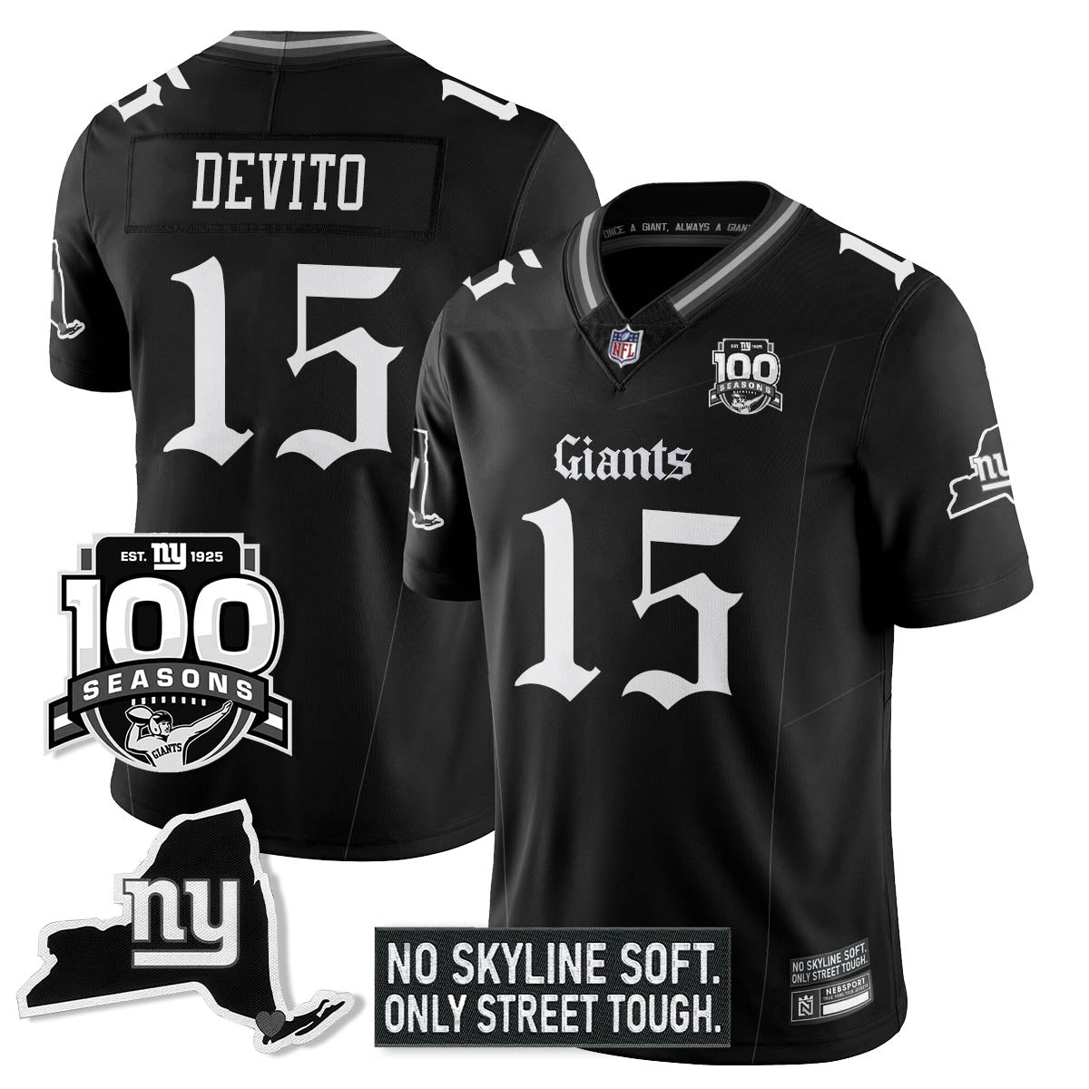 NYG 100th Seasons 'Gothic Gotham Edition' Vapor Limited Jersey - All Stitched
