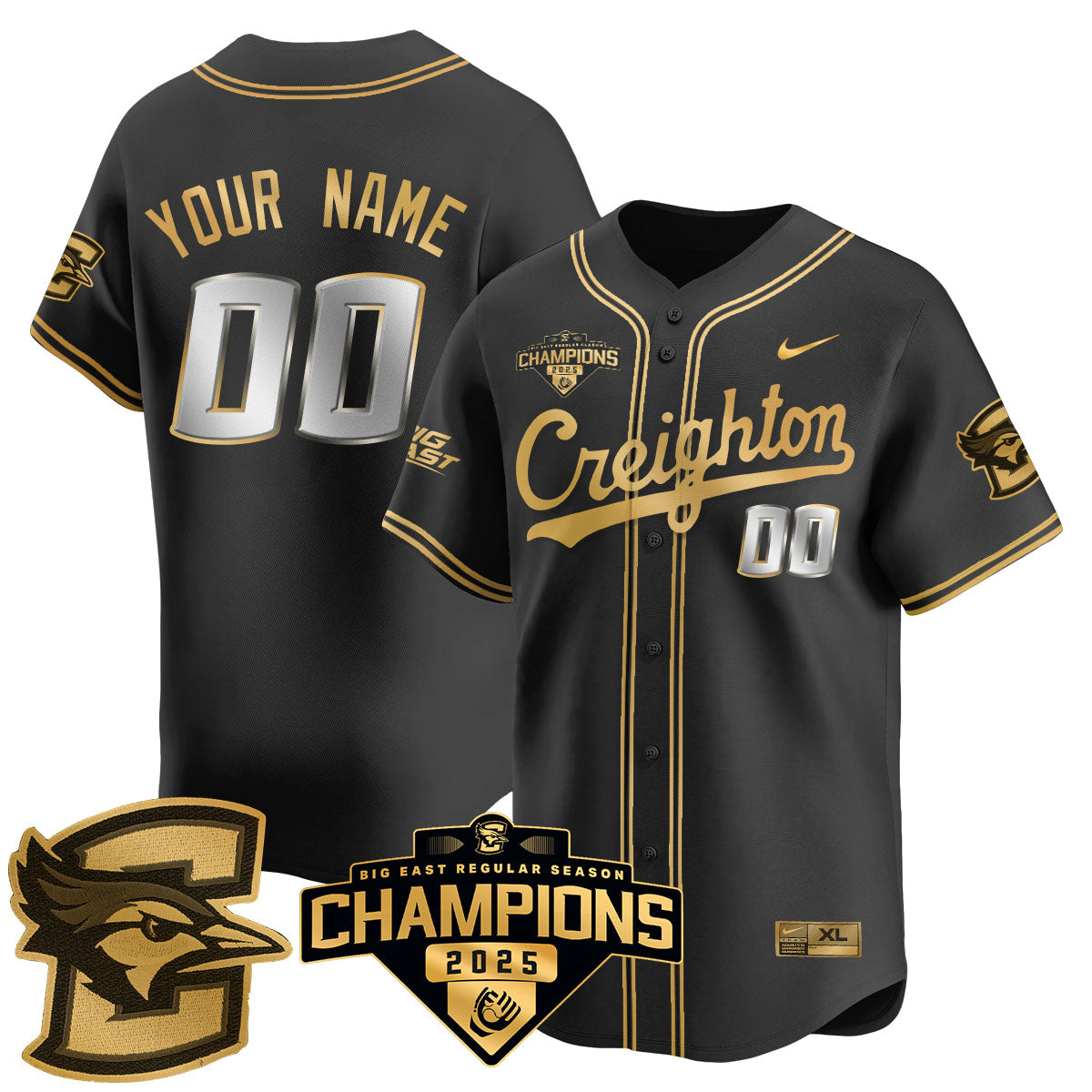 Custom Creighton Baseball 2025 Big East Baseball Tournament Champions Jersey N1 - All Stitched