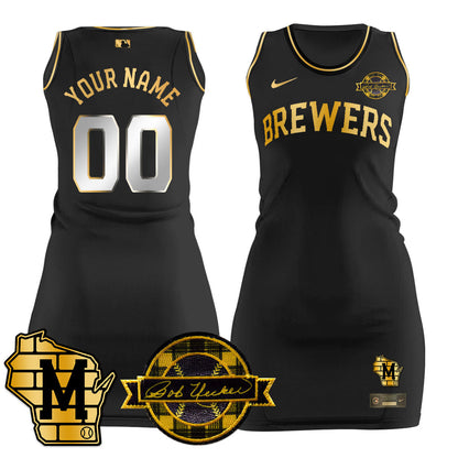 Milwaukee Brewers Limited Custom Jersey Dress - Bob Uecker Patch - All Stitched