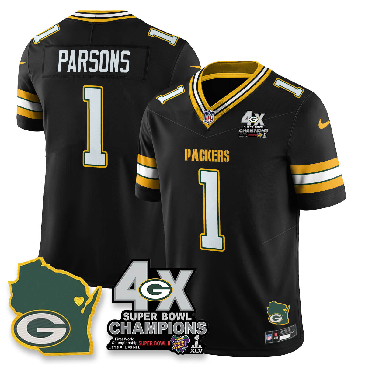 GB 4-Time Champions Patch Vapor Limited Jersey - All Stitched