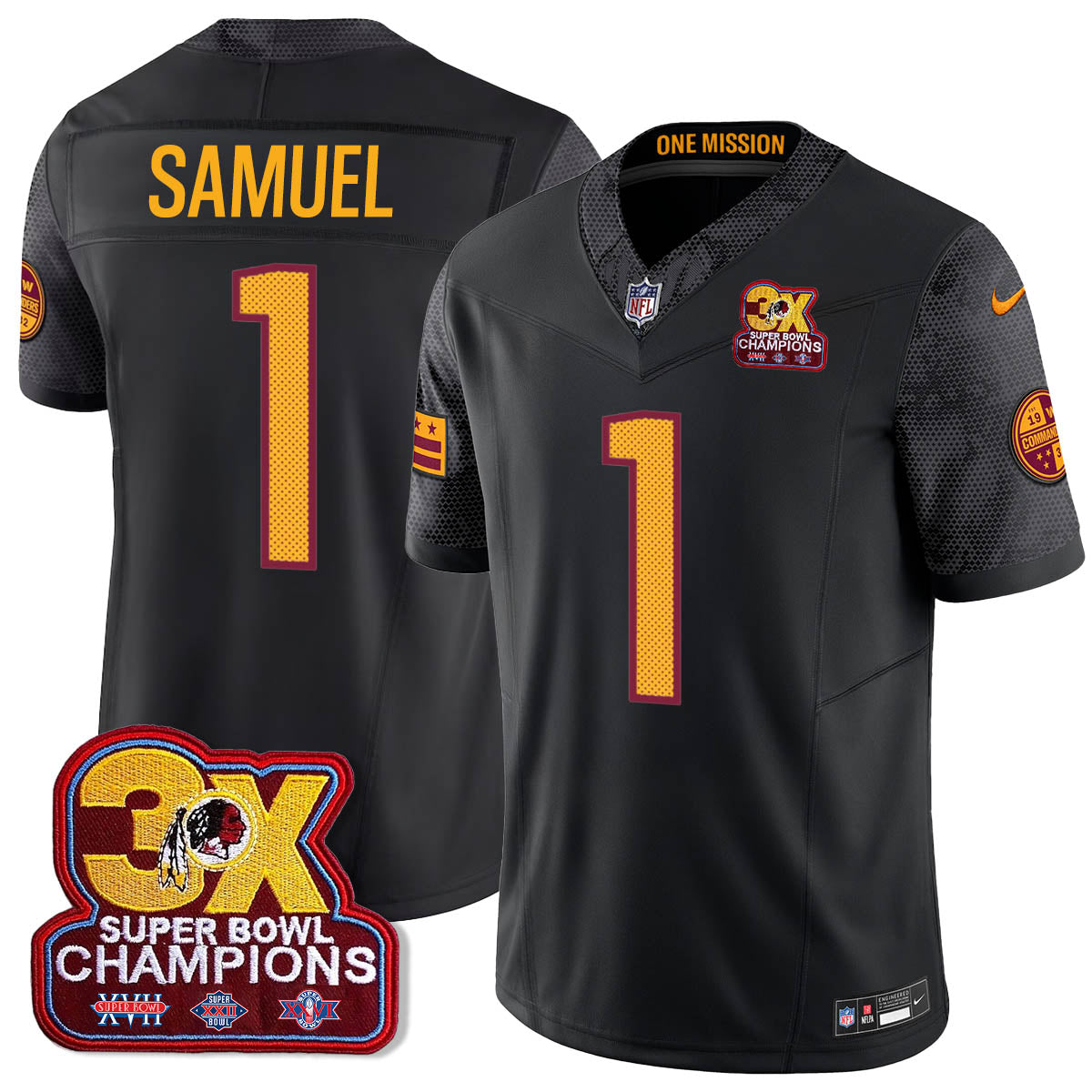 WAS 3-Time Champions Patch Vapor Limited Jersey - All Stitched