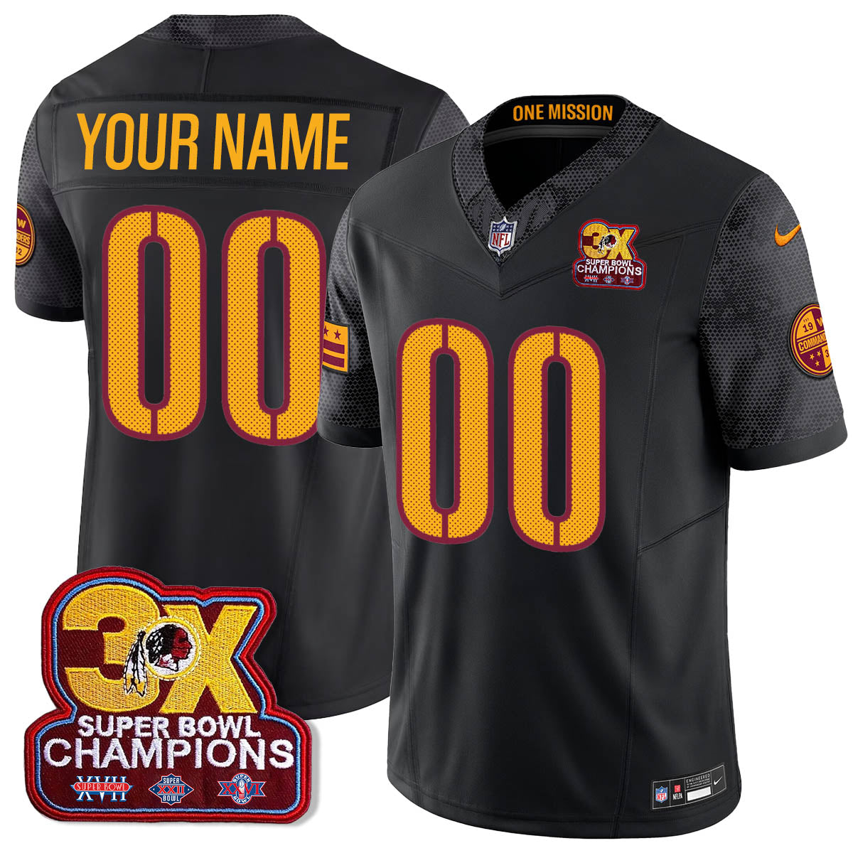 WAS 3-Time Champions Patch Vapor Limited Jersey - All Stitched