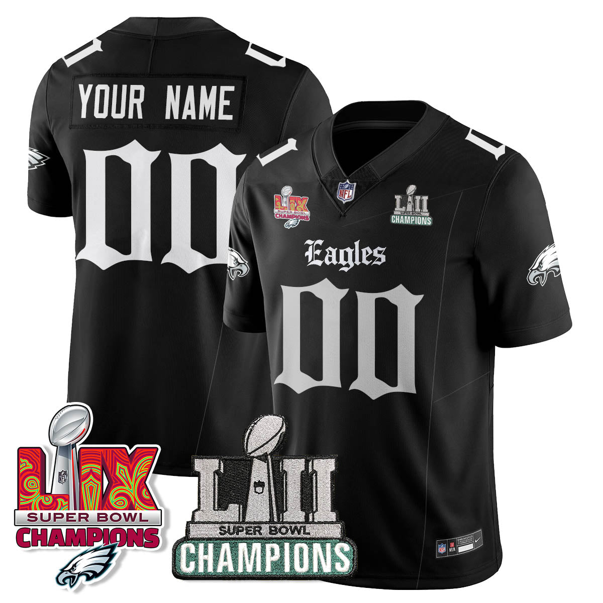 PHI 'Gothic Philly' LII-LIX Super Bowl Champions Vapor Limited Jersey - All Stitched