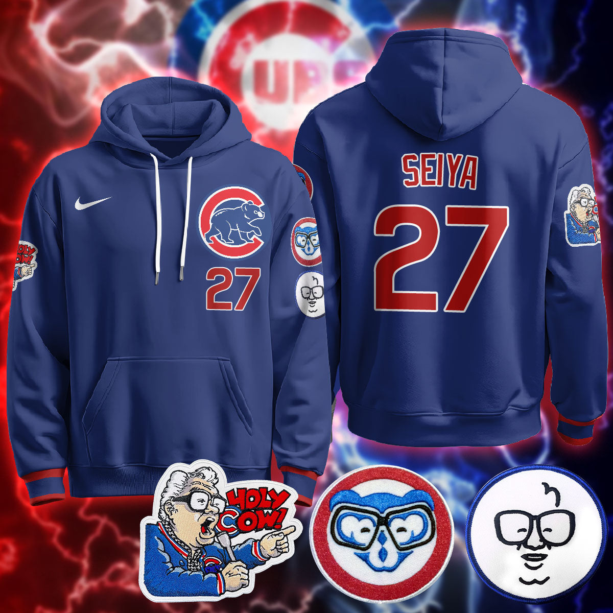 Chicago Cubs Limited Hoodie - Harry Caray "Holy Cow" Patch - All Stitched