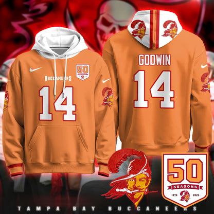 Tampa Bay Buccaneers Creamsicle Throwback Hoodie - 50th Season Patch - All Stitched