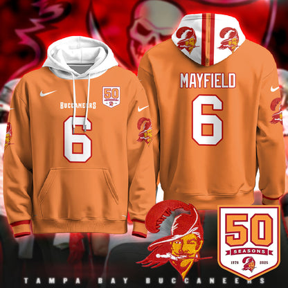 Tampa Bay Buccaneers Creamsicle Throwback Hoodie - 50th Season Patch - All Stitched