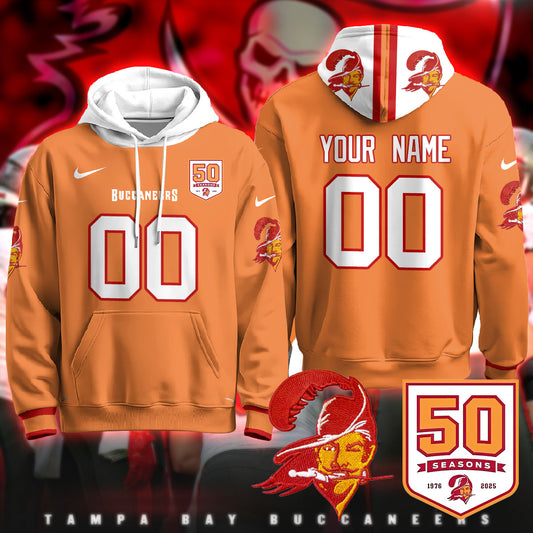 Tampa Bay Buccaneers Creamsicle Custom Hoodie - 50th Season Patch - All Stitched