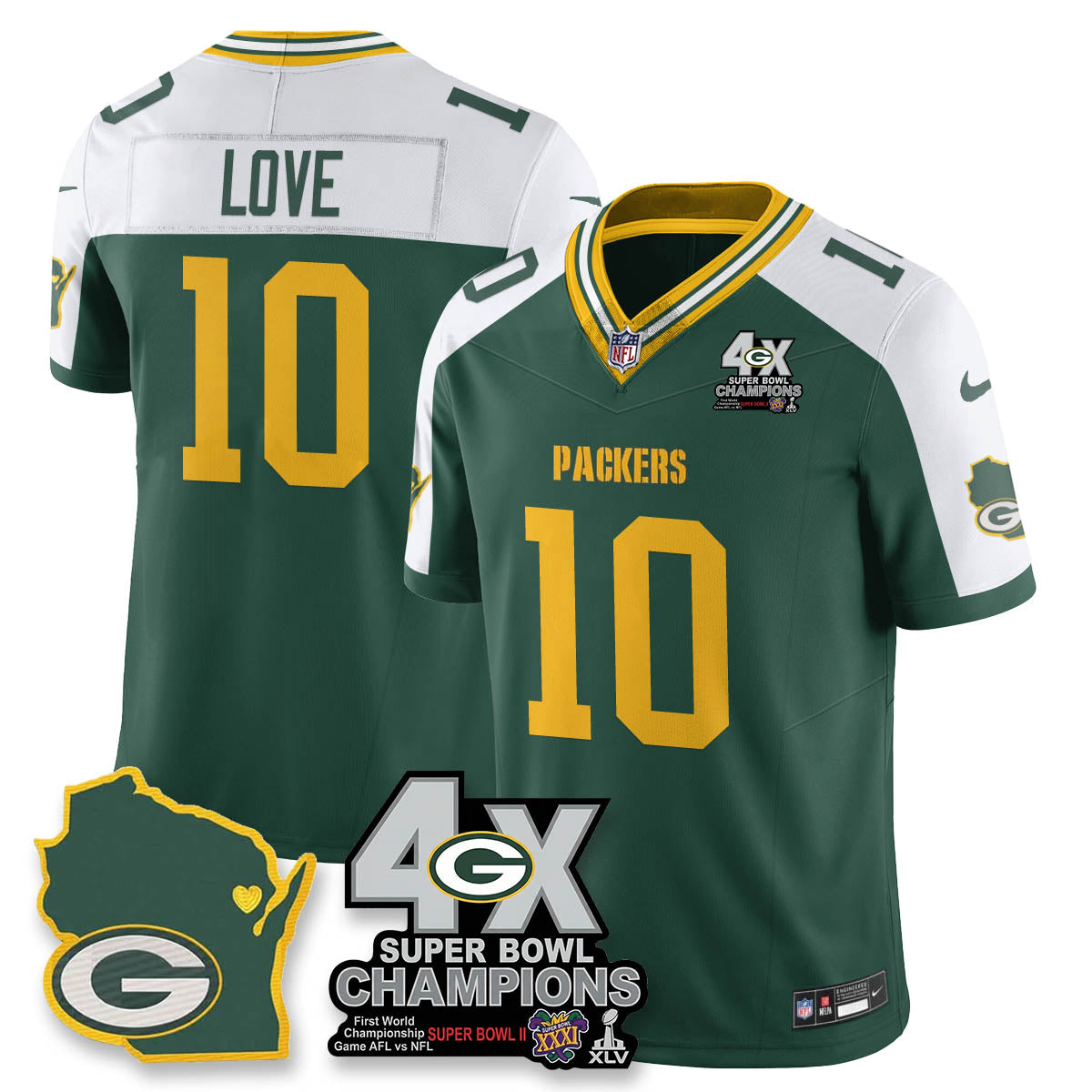 GB 4-Time Champions Patch Vapor Limited Jersey - All Stitched