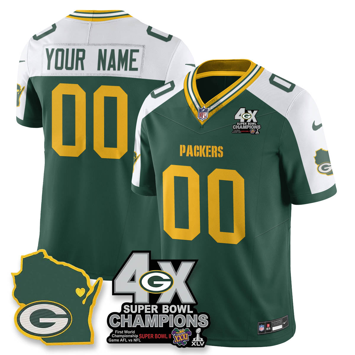 GB 4-Time Champions Patch Vapor Limited Jersey - All Stitched