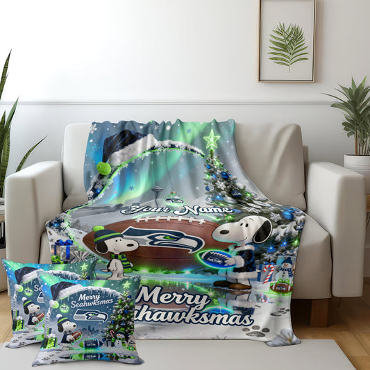 Seattle Seahawks x SNP | Premium Christmas Fleece Blanket & Throw Pillow