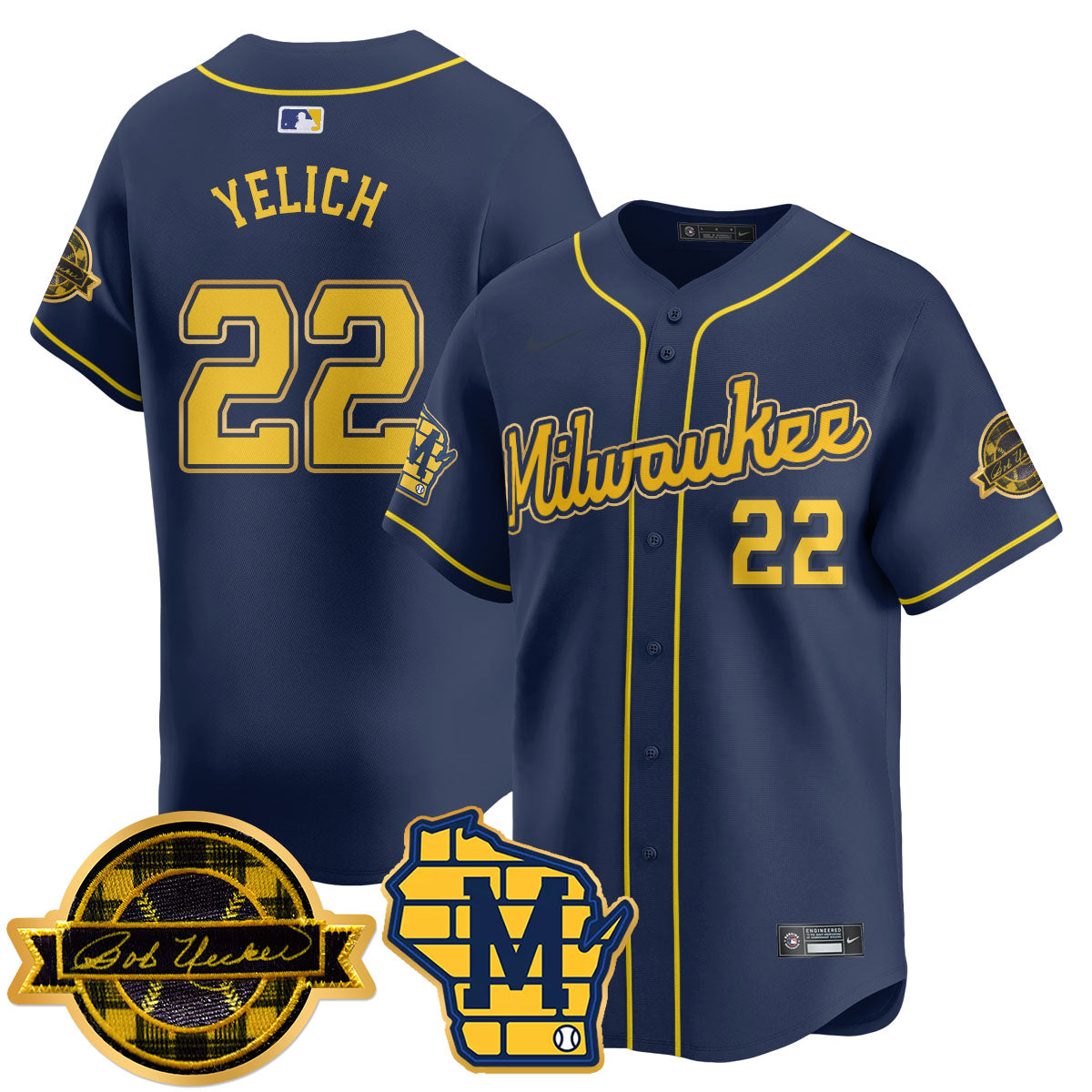 Milwaukee Brewers 2025 Limited Gold Jersey - Bob Uecker Patch - All Stitched