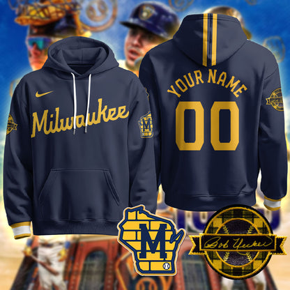 Milwaukee Brewers 2025 Custom Hoodie - Bob Uecker Patch - All Stitched