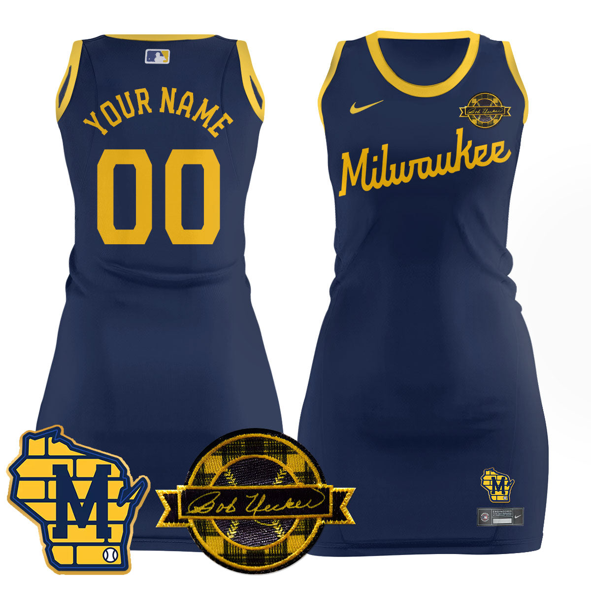 Milwaukee Brewers Limited Custom Jersey Dress - Bob Uecker Patch - All Stitched