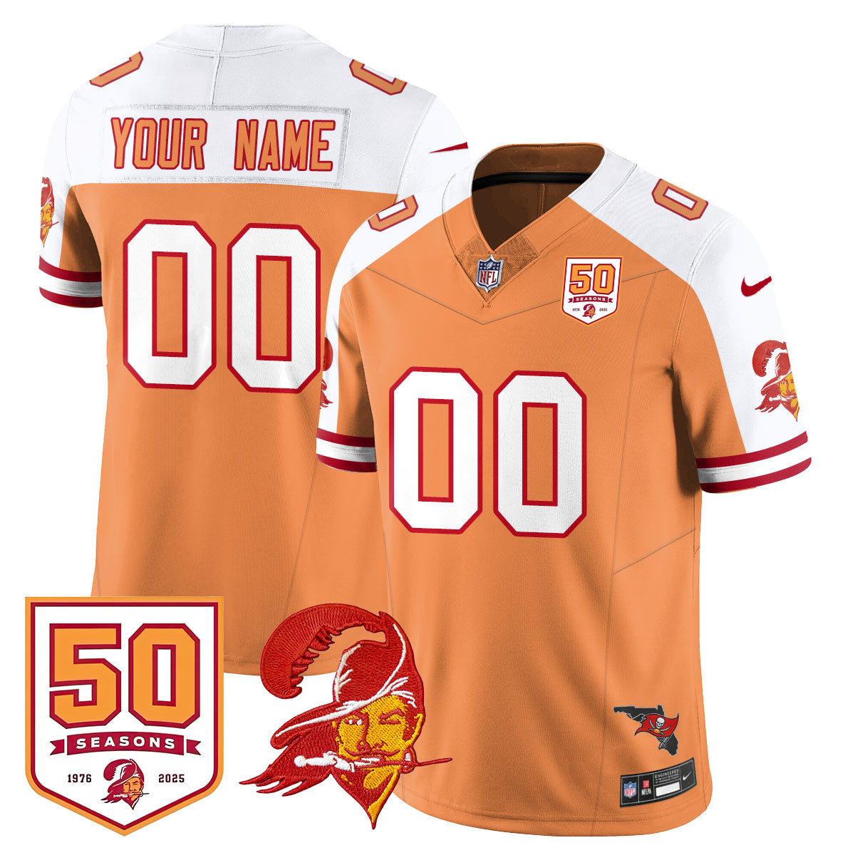 Custom Tampa Bay Buccaneers 50th Season Limited Jersey - All Stitched