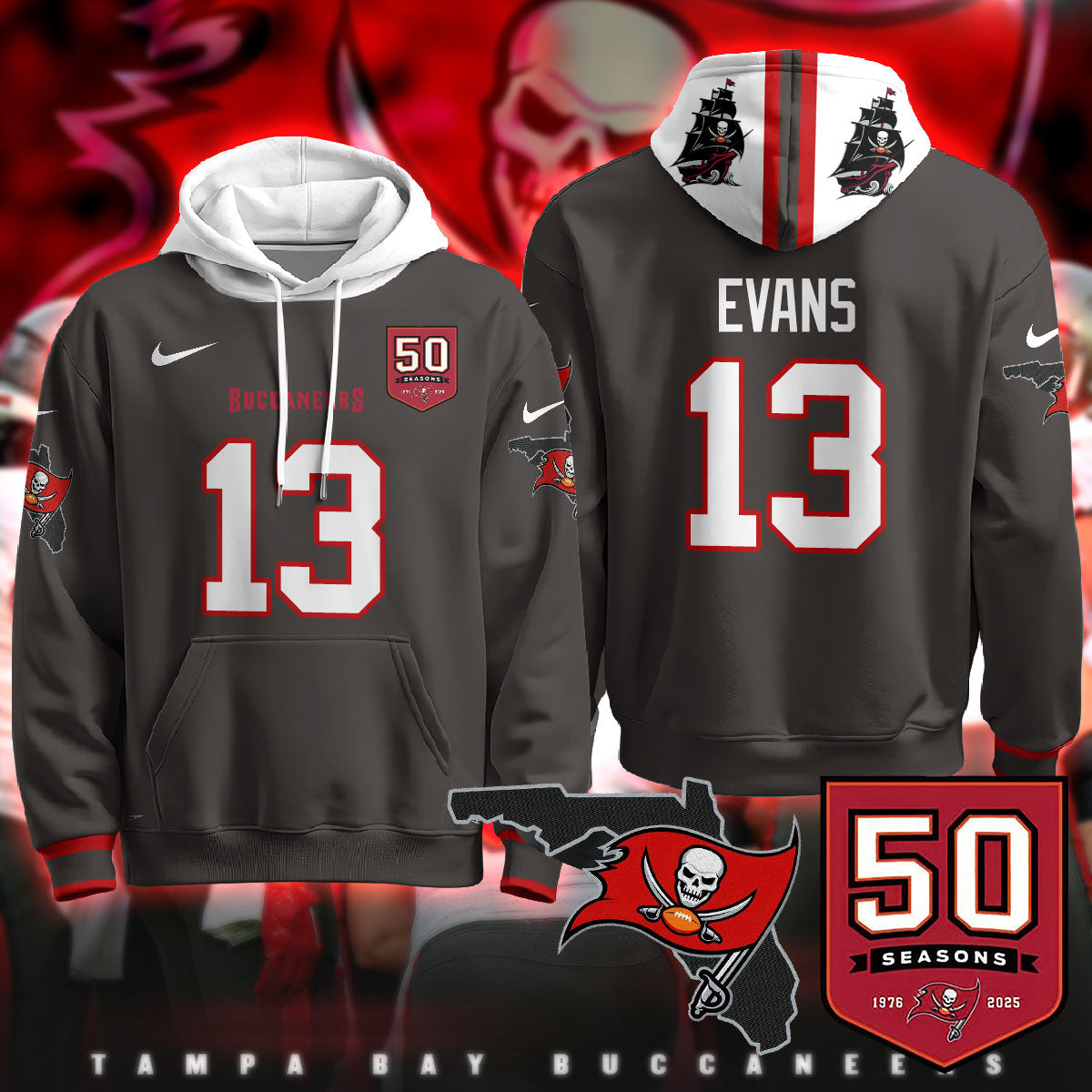 Tampa Bay Buccaneers Creamsicle Throwback Hoodie - 50th Season Patch - All Stitched