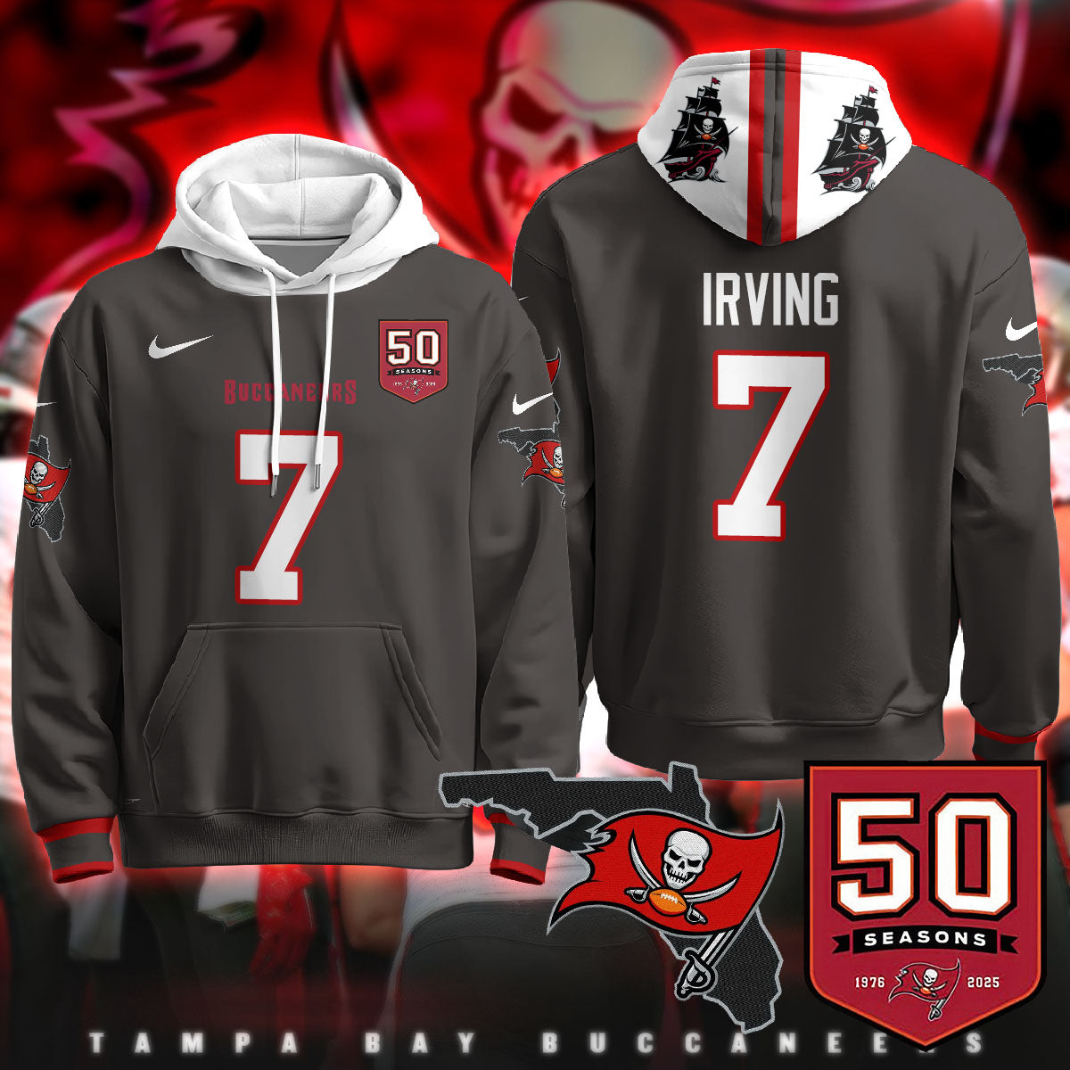 Tampa Bay Buccaneers Creamsicle Throwback Hoodie - 50th Season Patch - All Stitched