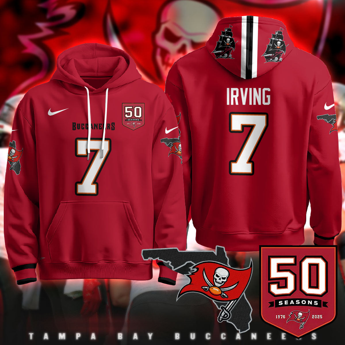 Tampa Bay Buccaneers Creamsicle Throwback Hoodie - 50th Season Patch - All Stitched