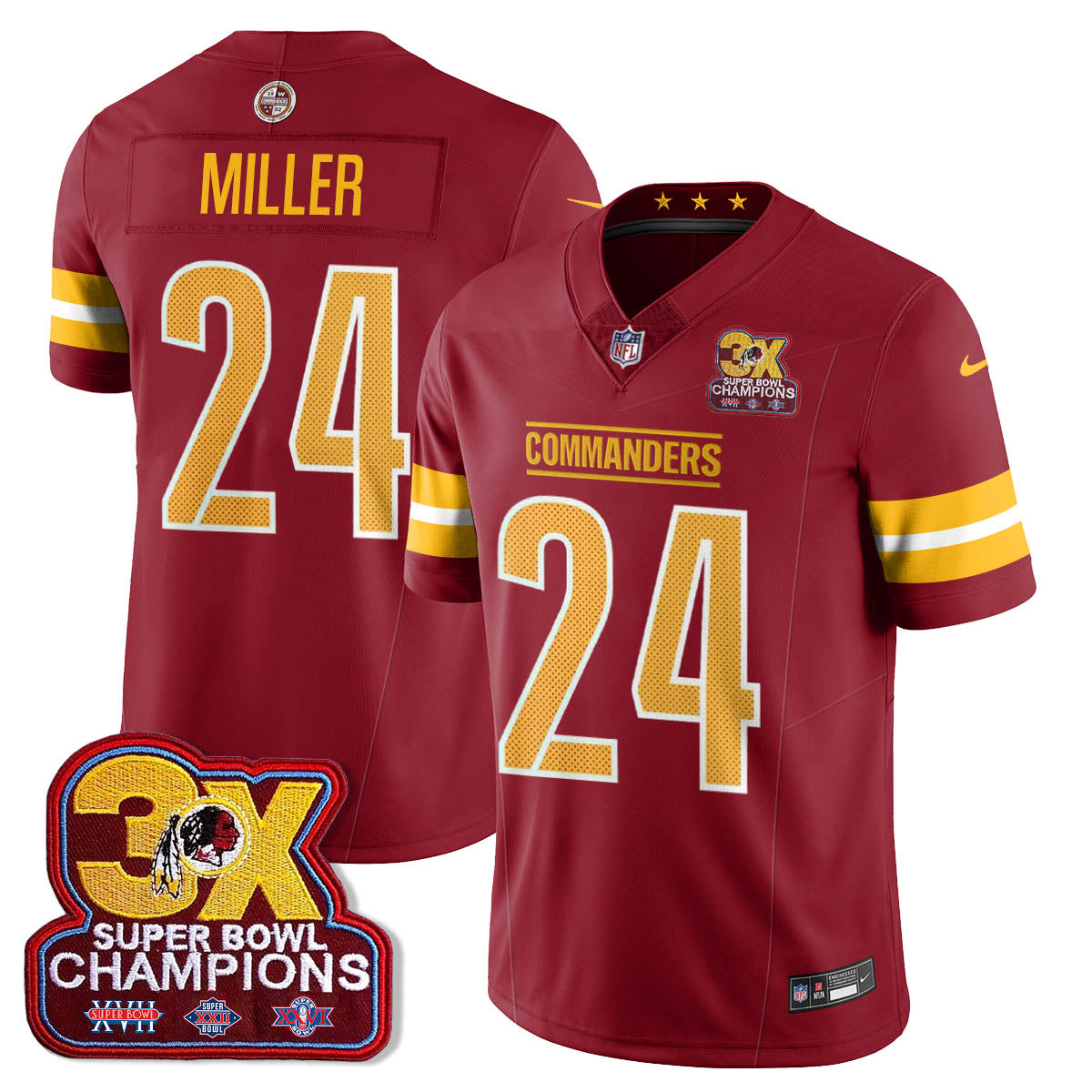 WAS 3-Time Champions Patch Vapor Limited Jersey - All Stitched