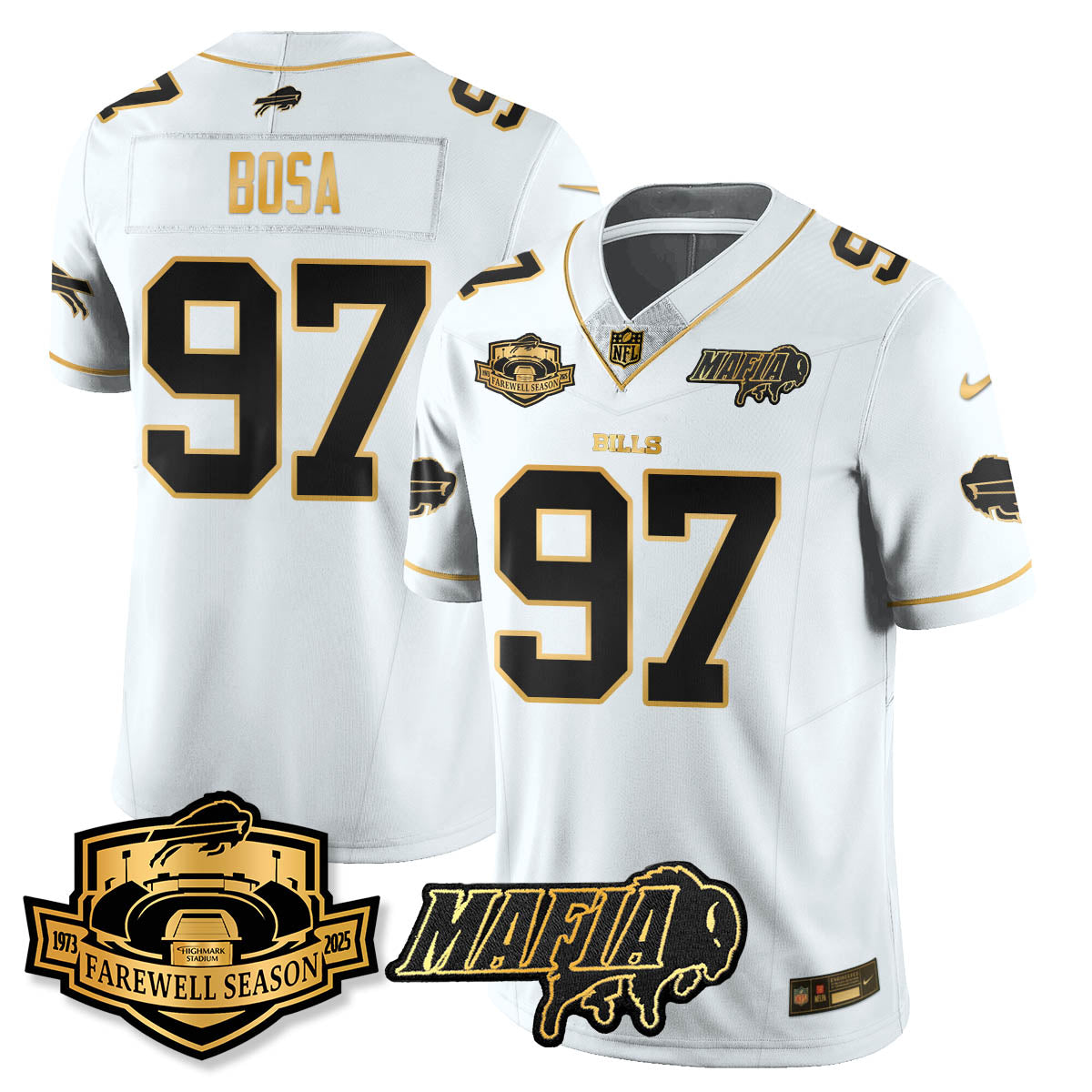 BUF 2025 Bills Mafia Patch Gold Vapor Limited Jersey - All Stitched