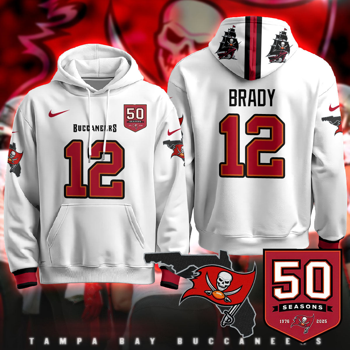 Tampa Bay Buccaneers Creamsicle Throwback Hoodie - 50th Season Patch - All Stitched