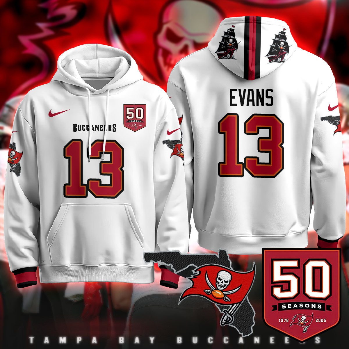Tampa Bay Buccaneers Creamsicle Throwback Hoodie - 50th Season Patch - All Stitched