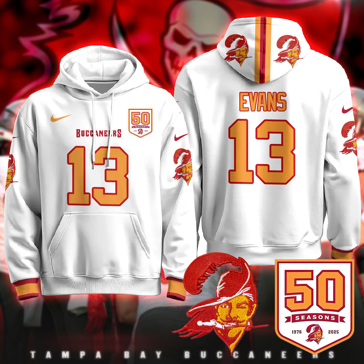 Tampa Bay Buccaneers Creamsicle Throwback Hoodie - 50th Season Patch - All Stitched