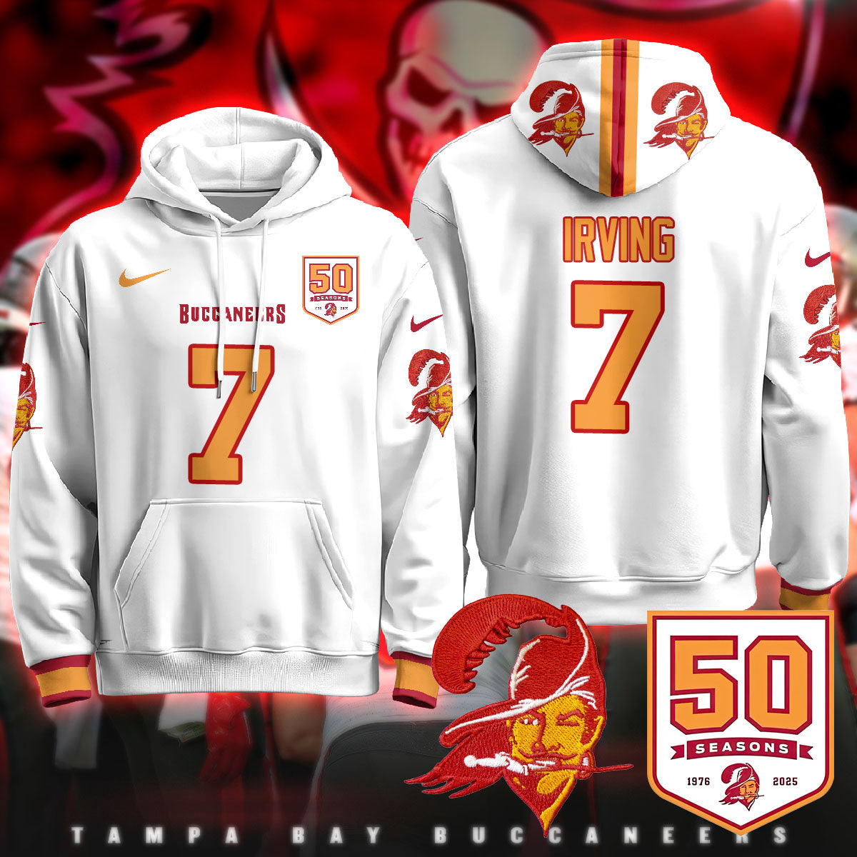 Tampa Bay Buccaneers Creamsicle Throwback Hoodie - 50th Season Patch - All Stitched
