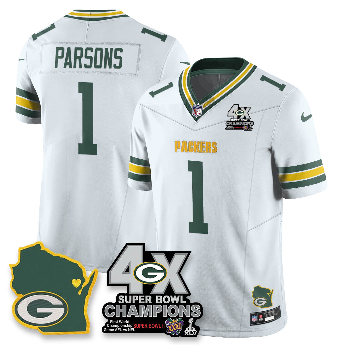 GB 4-Time Champions Patch Vapor Limited Jersey - All Stitched