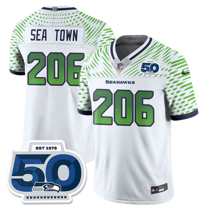 Seattle Seahawks 2025 "Rivalries" 50th Season Patch Vapor Limited Jersey - All Stitched