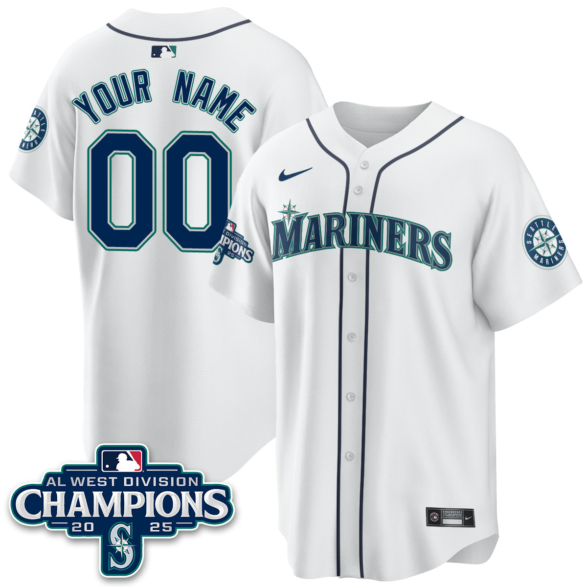 Seattle Mariners 2025 AL West Division Champions Custom Jersey - All Stitched