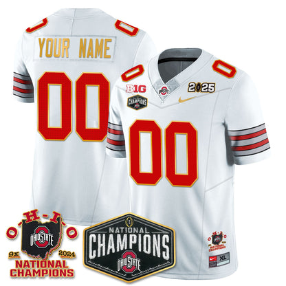 Custom Gender/Name Ohio State Buckeyes 'Heritage Stripe' 2025 CFP Patch - National Champions Gold Custom Jersey N8 - All Stitched