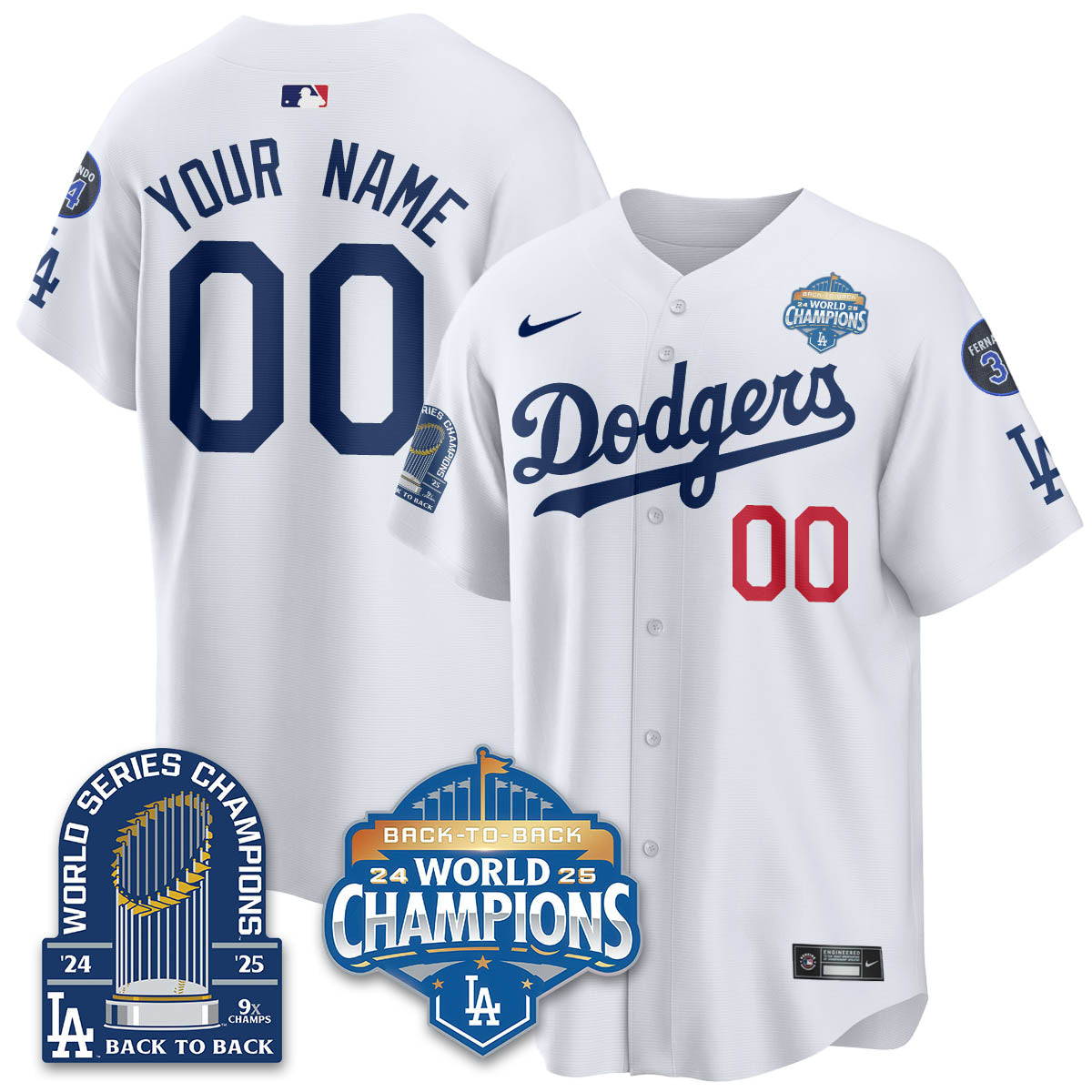Custom LAD 2025 World Series Champions Jersey - 9x Champs - All Stitched