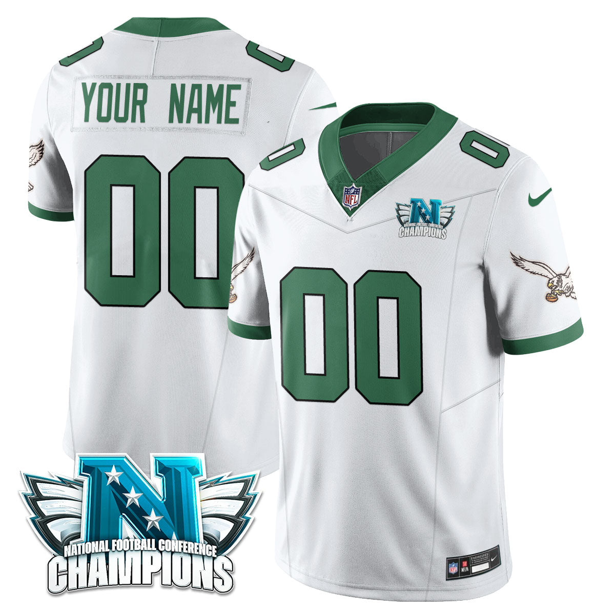 Philadelphia Eagles 2024 NFC Champion Custom Jersey - All Stitched