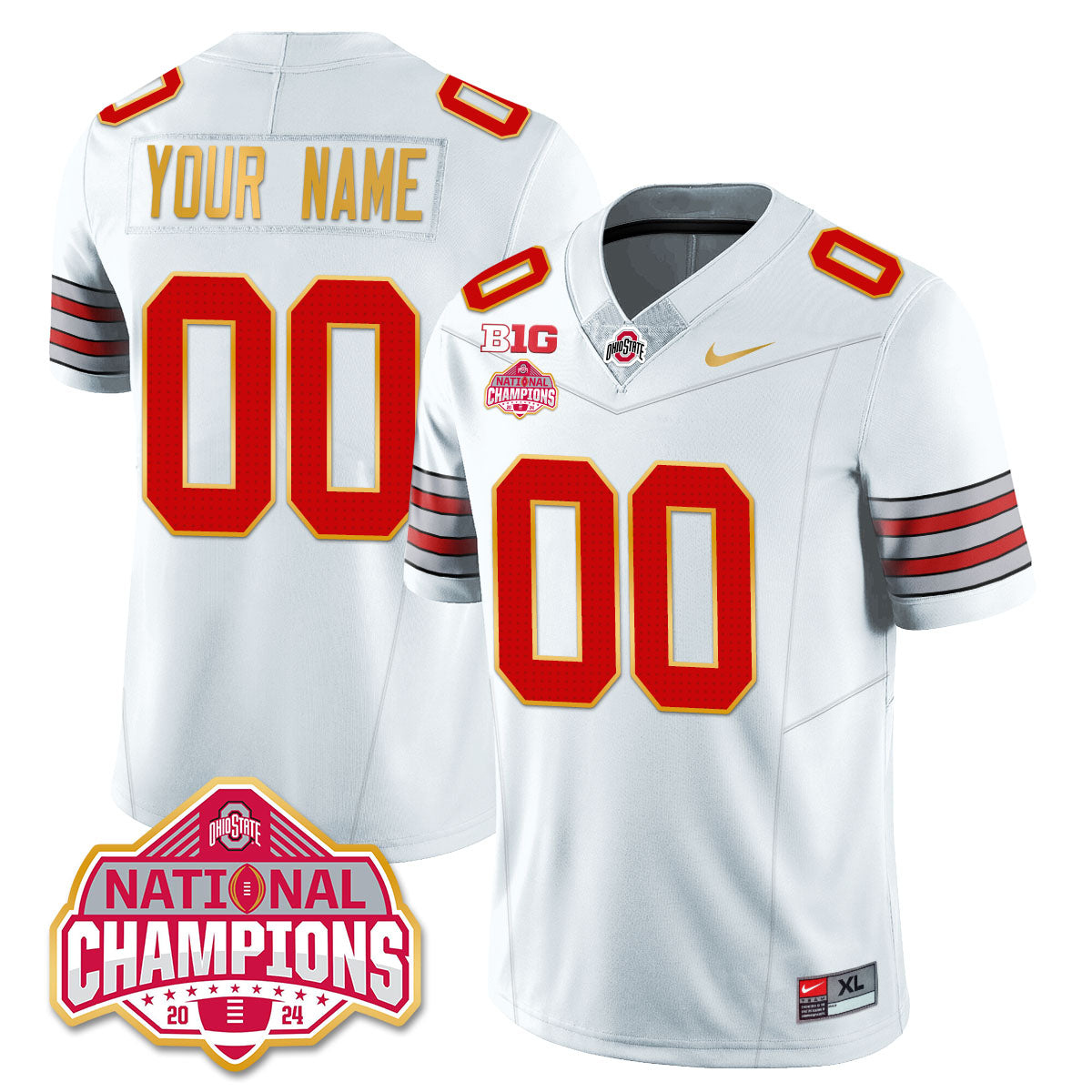 Ohio State Buckeyes 'Heritage Stripe' 2025 CFP Patch - National Champions Gold Custom Jersey - All Stitched