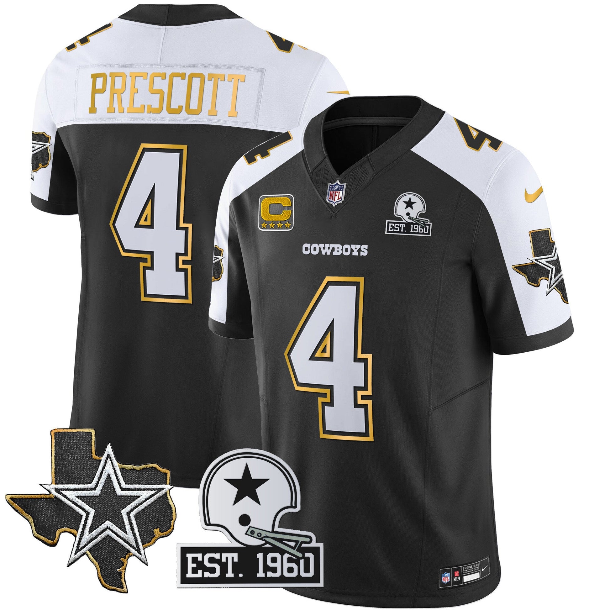 Men's Cowboys Texas Patch Gold Trim Vapor Jersey - All Stitched