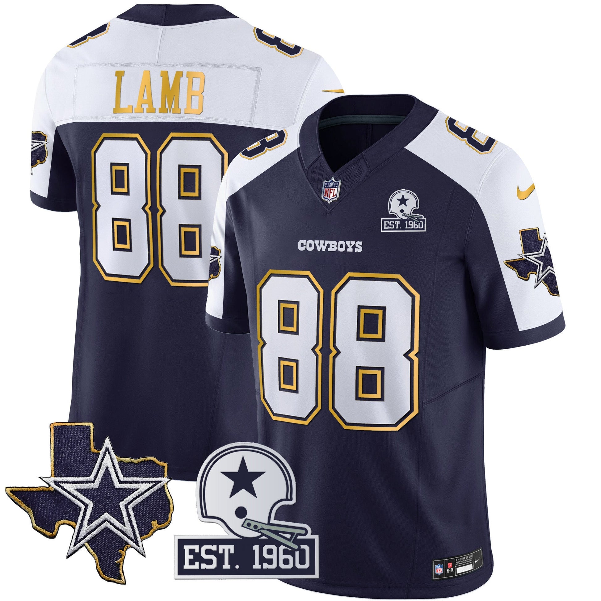 Men's Cowboys Texas Patch Gold Trim Vapor Jersey - All Stitched