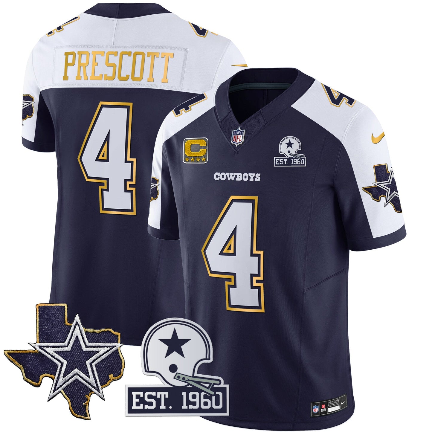 Men's Cowboys Texas Patch Gold Trim Vapor Jersey - All Stitched