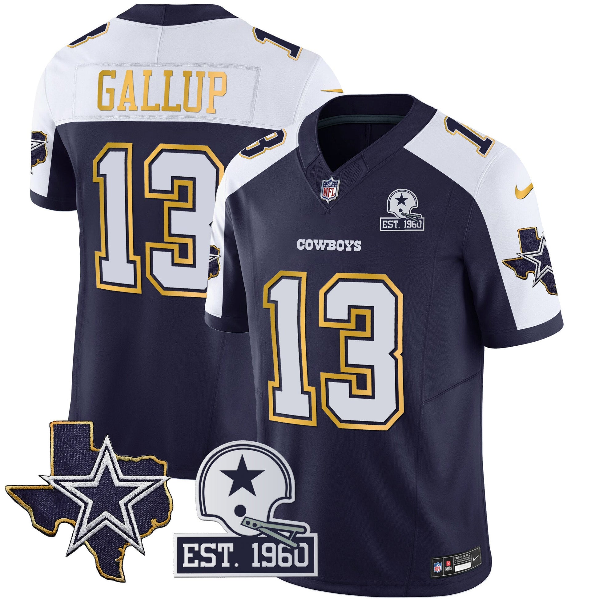 Men's Cowboys Texas Patch Gold Trim Vapor Jersey - All Stitched