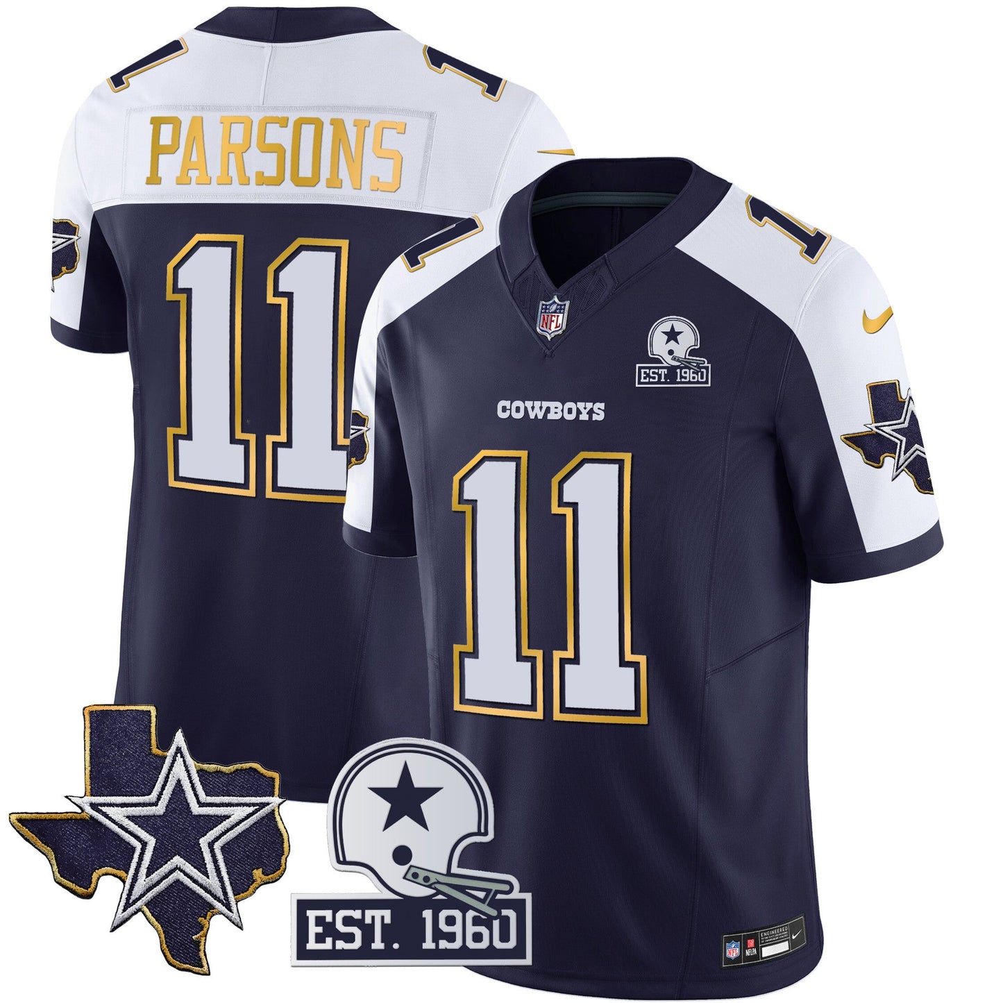 Men's Cowboys Texas Patch Gold Trim Vapor Jersey - All Stitched