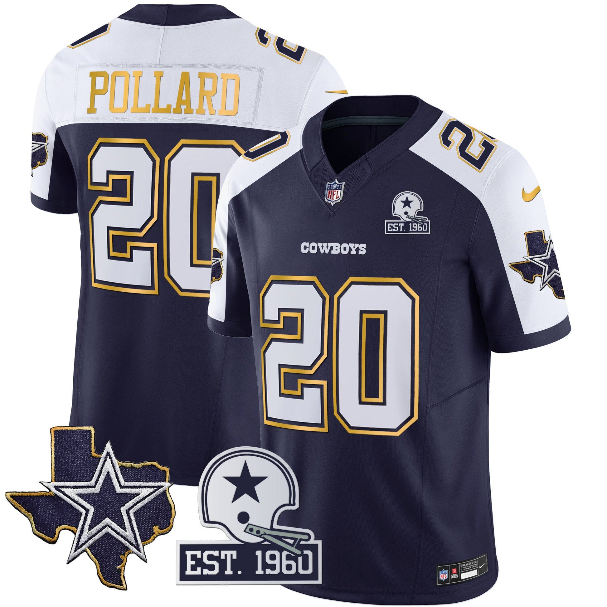 Men's Cowboys Texas Patch Gold Trim Vapor Jersey - All Stitched