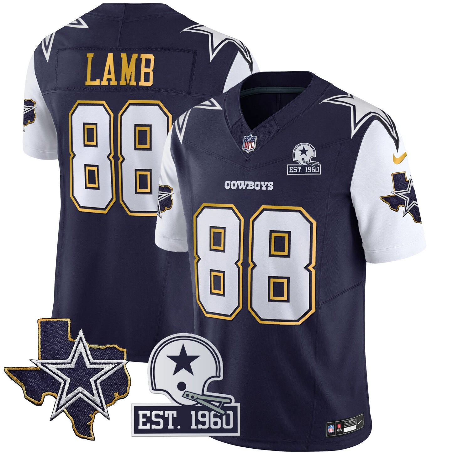 Men's Cowboys Texas Patch Gold Trim Vapor Jersey - All Stitched