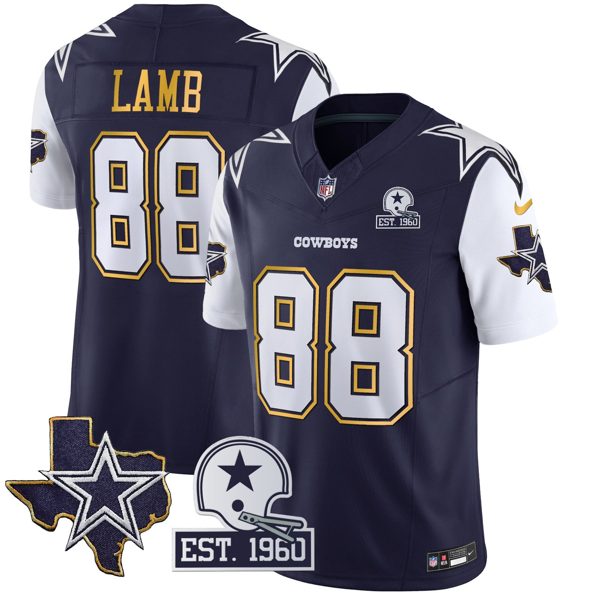 Men's Cowboys Texas Patch Gold Trim Vapor Jersey - All Stitched