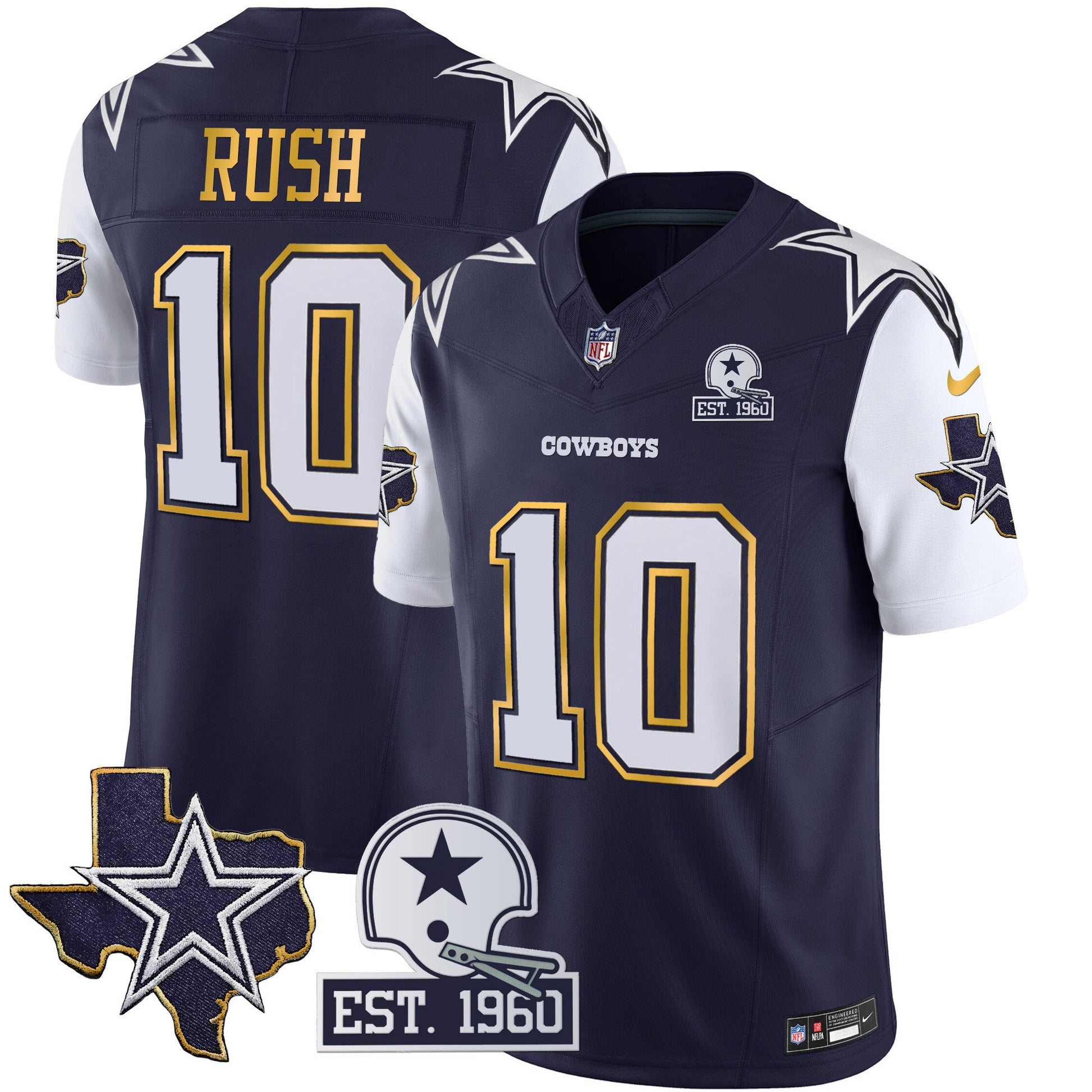 Men's Cowboys Texas Patch Gold Trim Vapor Jersey - All Stitched